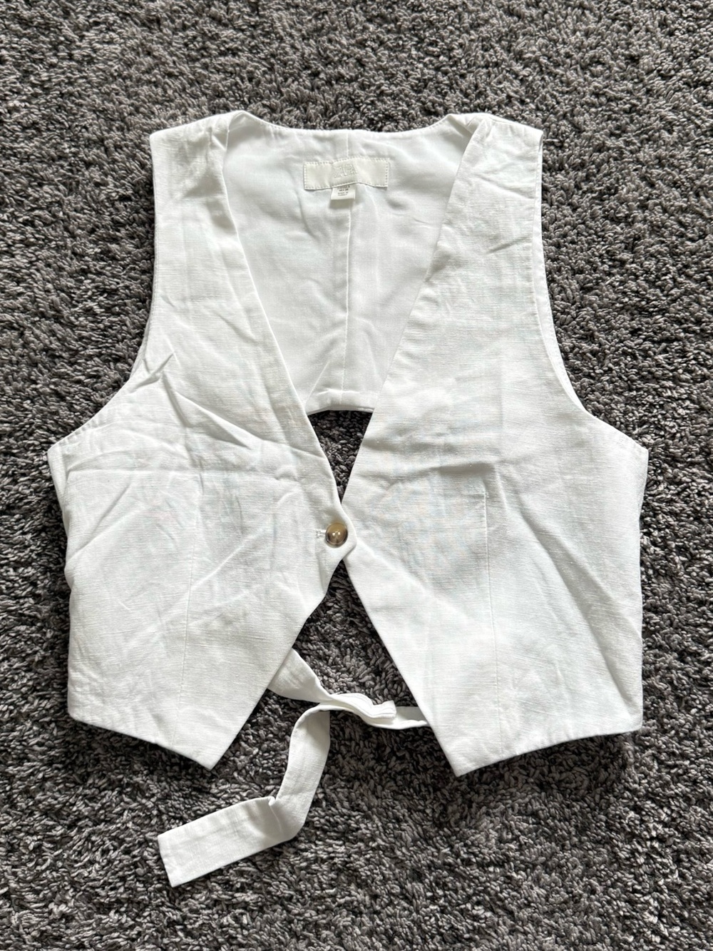 Zara White Sleeveless Linen-Blend Vest